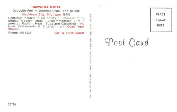 Hiawatha Motel (Quarterdeck Motel) - Old Postcard (newer photo)